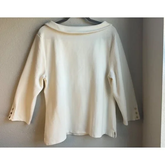 Talbots Women’s Sz.XL Ribbed Portrait Collar Top Blouse Cream cotton Blend - Picture 3 of 10